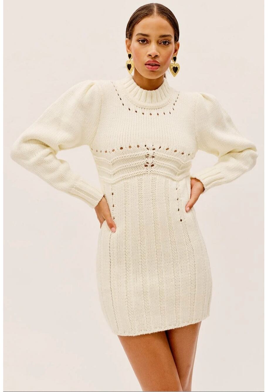 For Love & Lemons Jules Sweater Dress Cream Plus Size 1X NWT Ribbed Knit Fitted